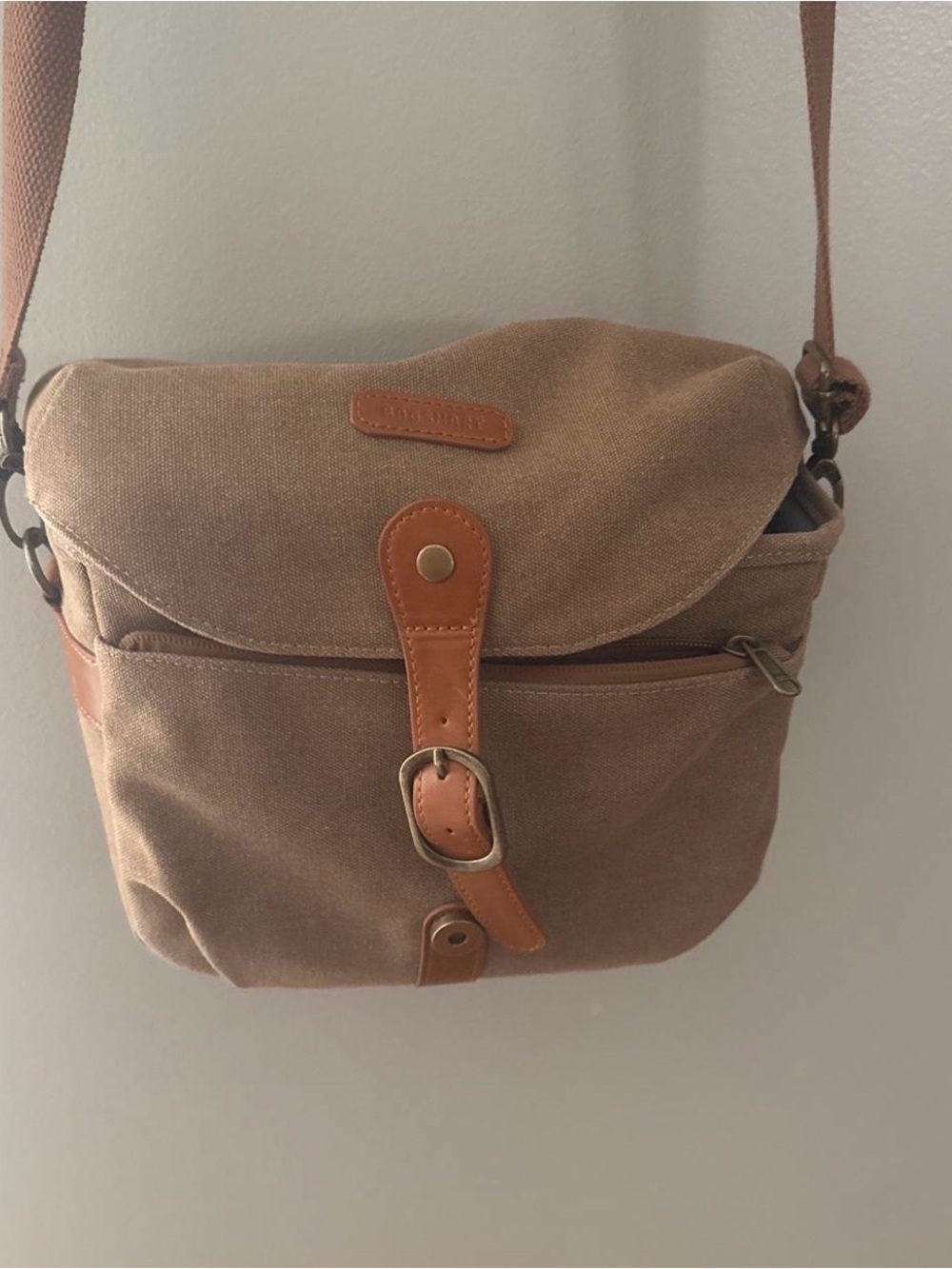 Camera Canvas Crossbody Messenger Bag in Brown - new
